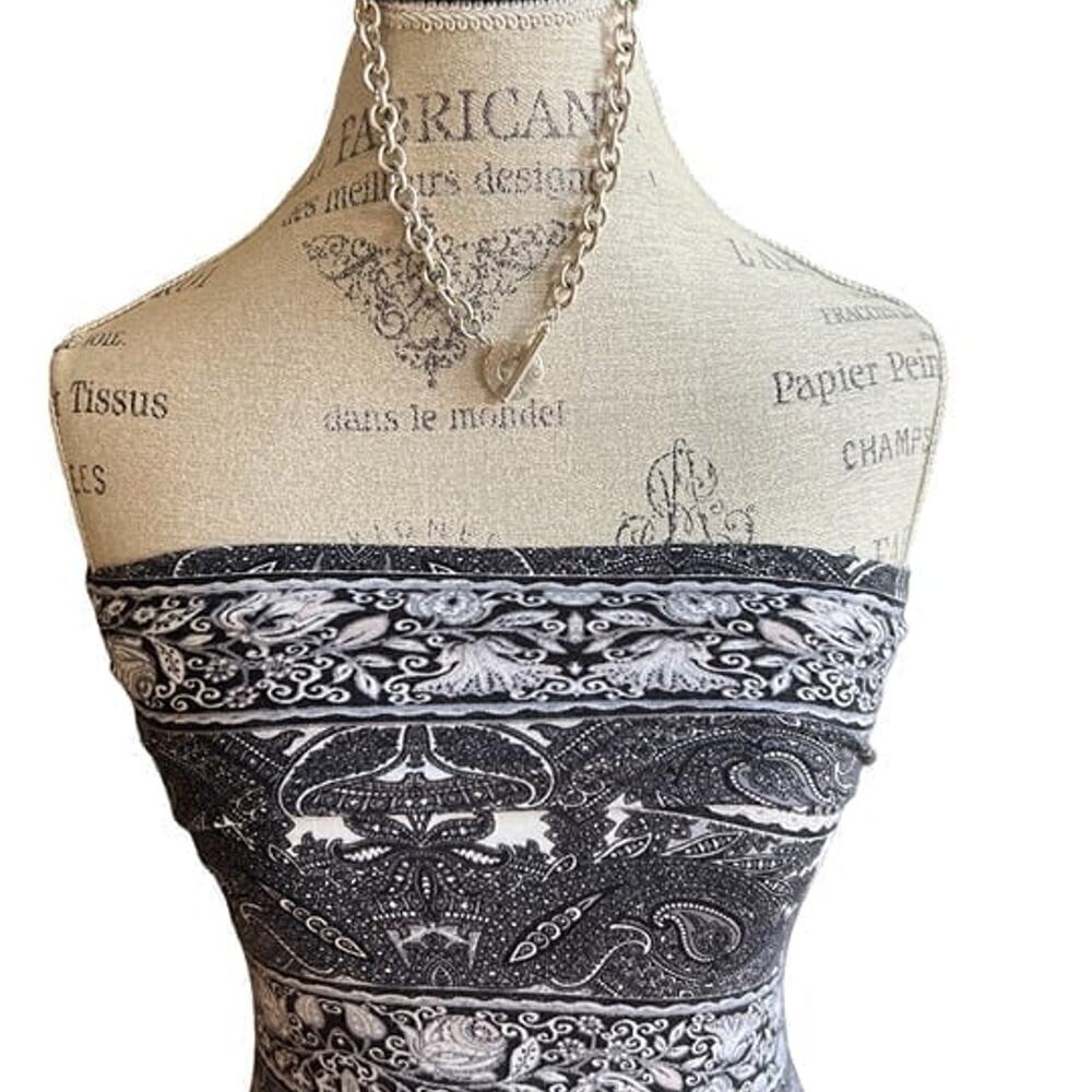 La Hearts Women's Black and White, Fold Down Waist, Paisley Maxi Skirt or Dress,